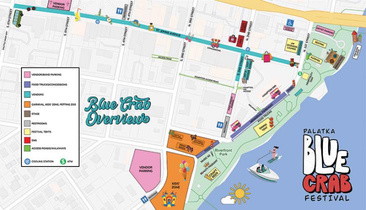 This map shows where vendors, musicians and other features will be next weekend at the Blue Crab Festival.