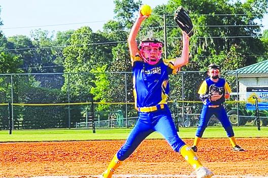 Aubree Pitts pitched the final inning of the Palatka 10-and-under Babe Ruth All-Star softball team’s 18-5 win Thursday over Keystone Heights in the opening round of the District 3 All-Star tournament at Hal Brady Recreation Complex in Alachua. (Photo courtesy Palatka Babe Ruth Facebook page)