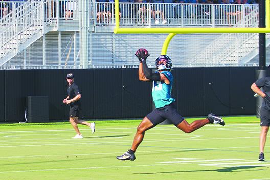 Jaguars receiver Christian Kirk hauls in a pass during the first day of training camp on Wenesday. (MARK BLUMENTHAL / Palatka Daily News)