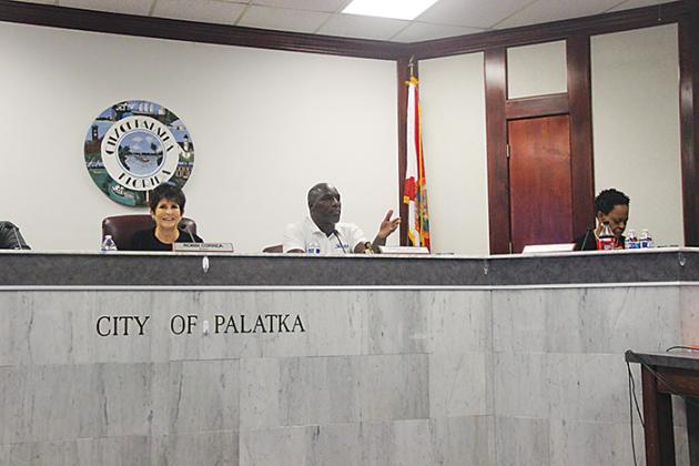 SARAH CAVACINI/Palatka Daily News -- From left, Palatka Mayor Robbi Correa, Commissioner Rufus Borom and Commissioner Tammie McCaskill discuss the nearly $14 million the state Legislature allocated to Palatka for infrastructure improvements.