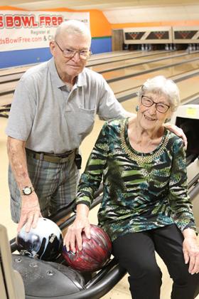 TRISHA MURPHY/Palatka Daily News. In their 90s, Jim Britton, left, and Ruth Vickers prove you are never too old to have fun. The friends bowl with Funtimers Senior bowling league at Putnam Lanes in Palatka, Britton with the Oddballs team, while Vickers is with the We R Tryin’ group.