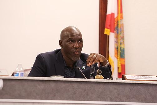 SARAH CAVACINI/Palatka Daily News. Palatka City Commissioner Rufus Borom listens to city officials Thursday during a board meeting. 
