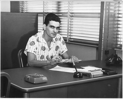 Danny Martinez sits at his desk on his first day of work in 1954 at Hudson Pulp & Paper Corp. in Palatka. Hudson was eventually acquired by Georgia-Pacific, where he retired in 1992. 