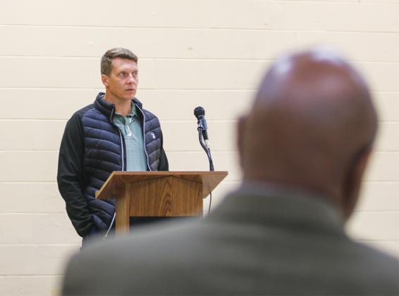 SARAH CAVACINI/Palatka Daily News – Interim City Manager Jonathan Griffith speaks at a community meeting Tuesday about street work planned in the upcoming months.