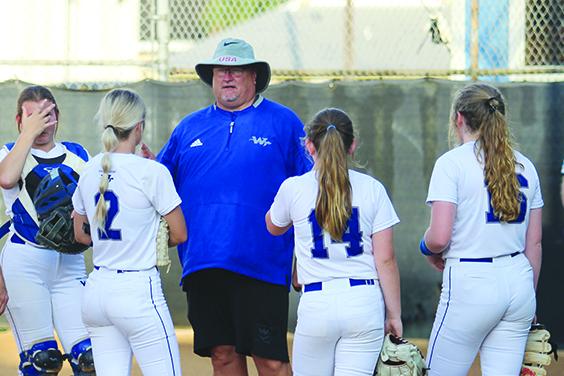 Seen in this 2022 picture, Peniel Baptist Academy softball coach Jeff Hutchins won his 100th career game on Tuesday in Gainesville. (MARK BLUMENTHAL / Palatka Daily News)