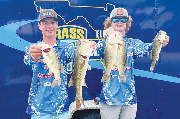 Photo submitted by Cathy Oyster – Palatka Junior-Senior High School Junior Bassmasters Club students Cody Mullis and Parker Flanders hold up their winning catches in February.
