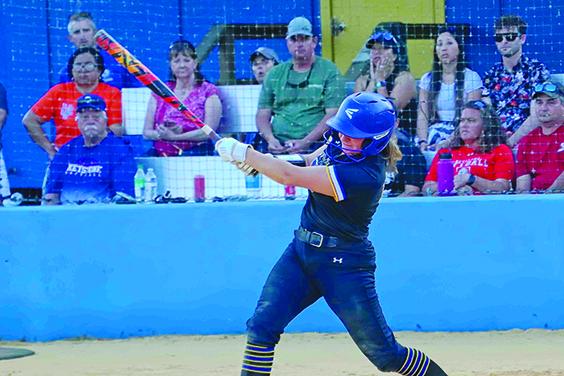 Palatka’s Zoey Clark, seen hitting against Keystone Heights in the District 3-3A championship last Tuesday, will be relied upon to help get bats going against a Baldwin team that is 26-1 and which beat the Panthers, 9-0, in February in a game that was much closer than the final score indicated. (RITA FULLERTON / Special to the Daily News)