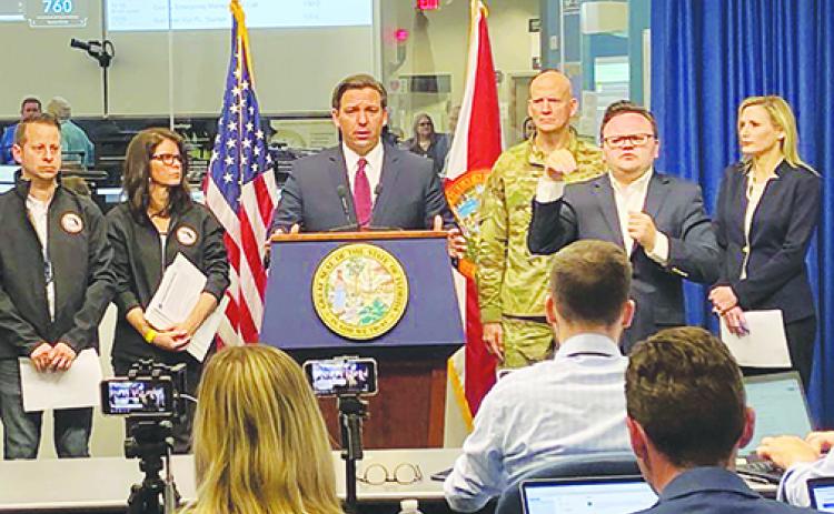 Gov. Ron DeSantis speaks during a press conference Tuesday, where he informed state residents about class cancellations, bar closures and other information in regard to coronavirus.
