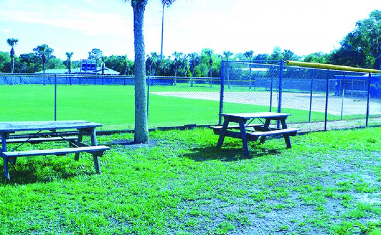 On an 88-degree day where the Palatka High School softball team would have been practicing for tonight’s game at Alachua Santa Fe High, the field remained empty on Monday. (MARK BLUMENTHAL / Palatka Daily News)