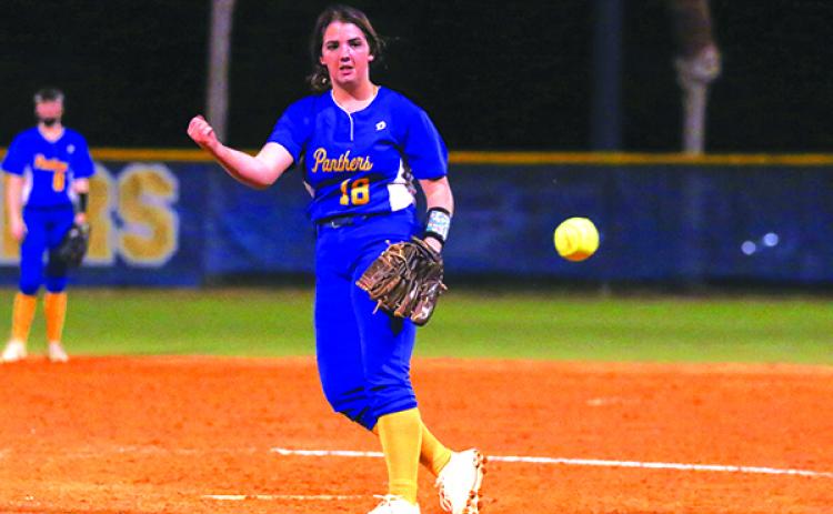 Palatka High School softball pitcher Amy Kennedy throws a pitch during one of the last events held in Putnam County, Palatka's 2-0 loss to Pierson Taylor at home on March 13. (GREG OYSTER / Special To The Daily News)