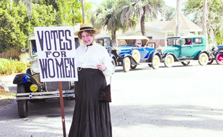 Dianne Jacoby is dressed in period clothing in February as part of the re-enactment of the women’s suffrage movement, a decades-long fight to win the right for women to vote.