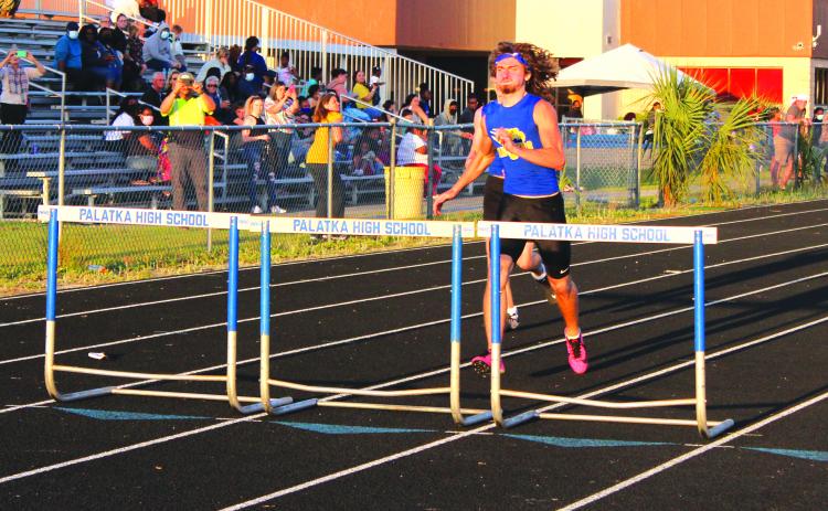 Palatka High School’s Seager Jordan qualified for both hurdles events this Saturday at the FHSAA 2A championship at the University of North Florida. (MARK BLUMENTHAL / Palatka Daily News)