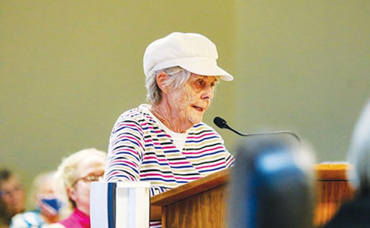 Crescent City resident Patricia Langan tells city commissioners why she does not want Moonshine Acres RV Park to build in the city.