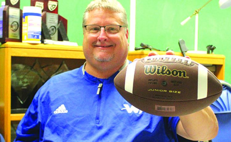 Already the head coach of the softball and girls basketball programs at Peniel Baptist Academy, Jeff Hutchins will take on the six-man football head coaching duties this fall, too. (MARK BLUMENTHAL / Palatka Daily News)