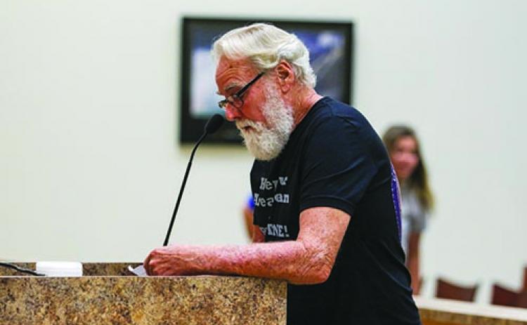 Robert Bryant, who is the Lake Como Water Association’s sole employee, tells Putnam County commissioners Tuesday about why he does not want biosolids being applied in the area.
