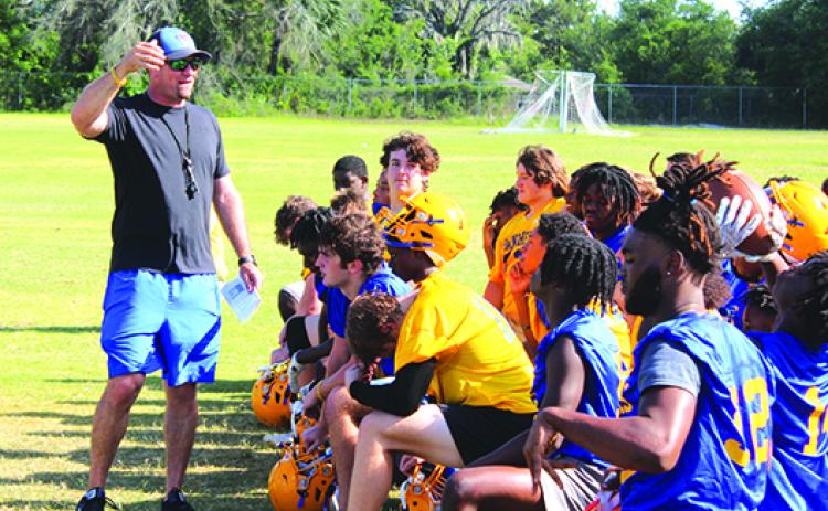 First-year Palatka High football coach Patrick Turner (left) will be the first to be heading up three football programs – middle school, JV and varsity. (MARK BLUMENTHAL / Palatka Daily News)