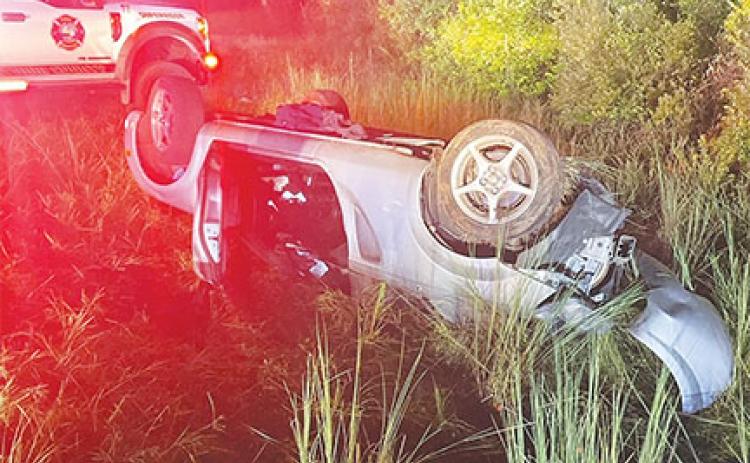 A suspect’s vehicle lies overturned about 1 mile from the Marion County line after the man allegedly led authorities on a high-speed chase.