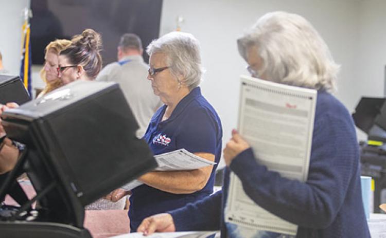 Election workers test ballot machines in October at the Supervisor of Elections Office in Palatka ahead of the 2020 general election.