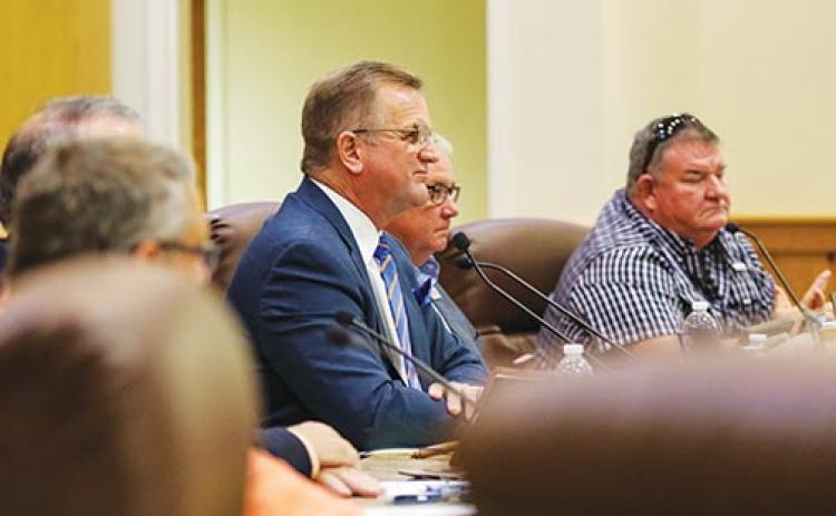 The Putnam County Board of Commissioners listens to residents speak Tuesday about biosolids potentially being allowed at a South Putnam location. 