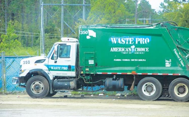 A Waste Pro truck is parked outside the company’s facility in Palatka.