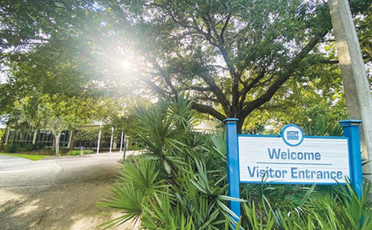 The visitor entrance to the St. Johns River Water Management District headquarters in Palatka