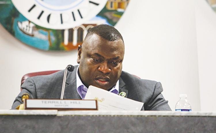 Mayor Terrill Hill speaks during the Palatka City Commission meeting Thursday night.