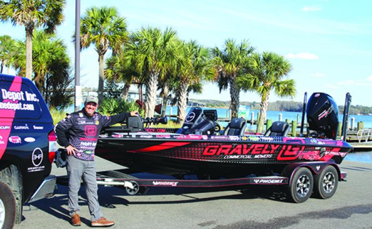 Cliff Prince shows off his new boat he will be using for the Bassmaster Elite Series event here on Feb. 10-13. (MARK BLUMENTHAL / Palatka Daily News)
