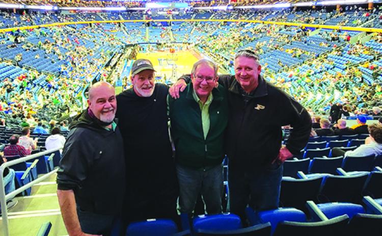 Close friends (from left) Steve Saucier, Ken Casey, Don Atkinson and Cooper Higgins hang out at Buffalo’s KeyBank Center last weekend. (Submitted / Mary Makie Connor Saucier)