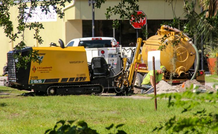 Photo by Sarah Cavacini/Palatka Daily News. Construction crews work on 10th Street water lines Wednesday afternoon as part of the city’s potable water line replacement project that was 84% complete as of this week.  