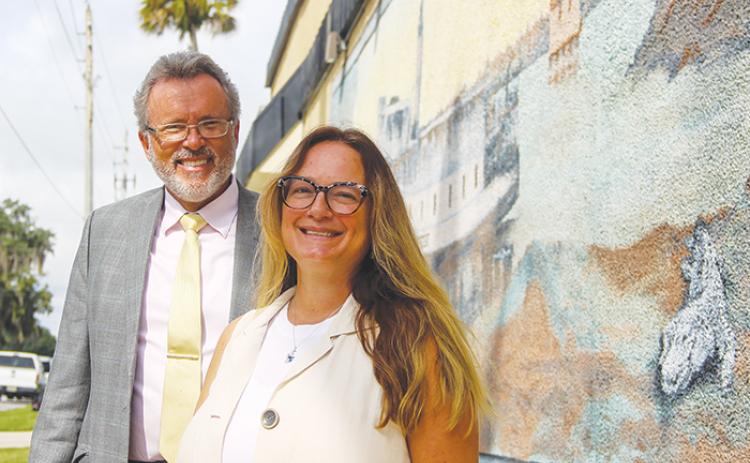 Crescent City Manager Charles Rudd and Community Redevelopment Agency Manager Christina Marie stand in downtown Crescent City, an area that is undergoing revitalization efforts.