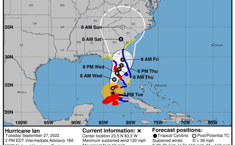 This is the latest map of Hurricane Ian's projected trajectory as of 2 p.m. Tuesday.