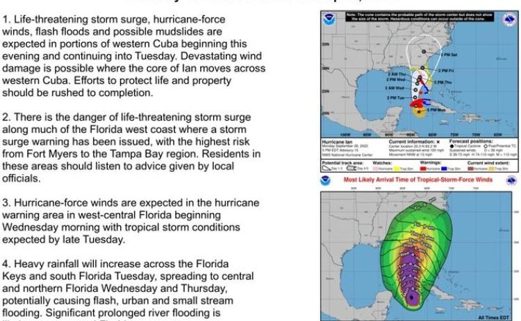 This is the National Weather Service's 5 p.m. update Monday on Hurricane Ian.