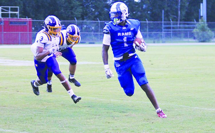 Interlachen's Reggie Allen Jr. accounted for 185 all-purpose yards and four touchdowns in the Rams' rout of Pierson Taylor Friday night. (MARK BLUMENTHAL / Palatka Daily News)