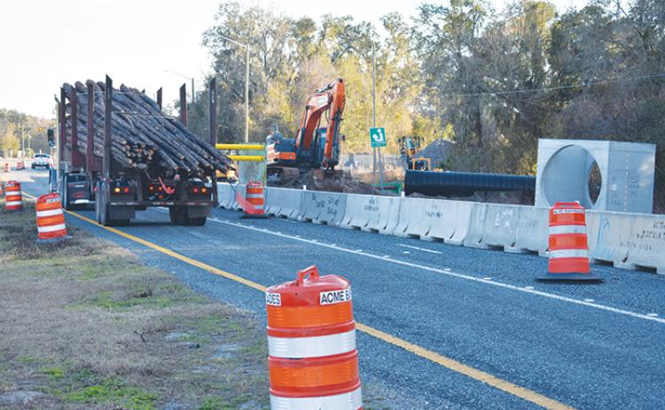 One of the southbound lanes of U.S. 17 near Palmetto Bluff Road in Bostwick is closed Wednesday as the state Department of Transportation continues a drainage project. 