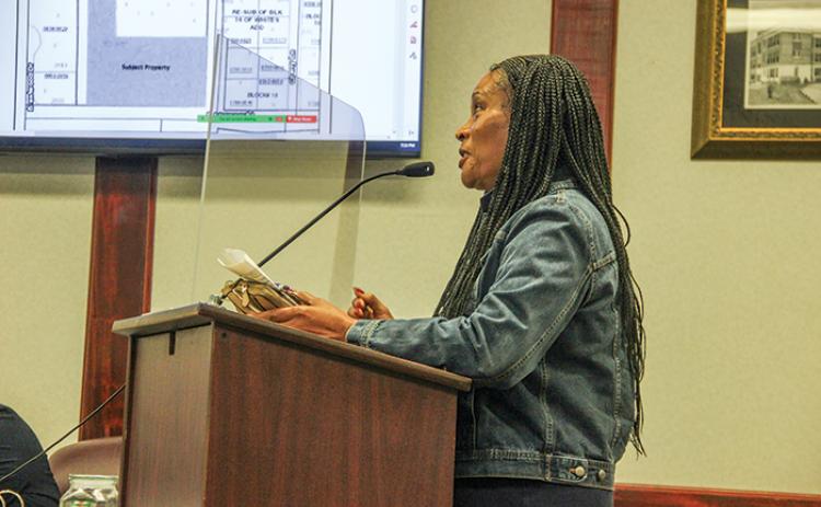 Audrey Wise speaks out against a proposed development project near Moseley Avenue during a Palatka City Commission meeting Thursday evening.