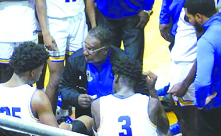 Bryant Oxendine, shown during a timeout of a 2020 Palatka game, will replace C.S. Belton as Interlachen Junior-Senior High’s basketball coach next season. (MARK BLUMENTHAL / Palatka Daily News)