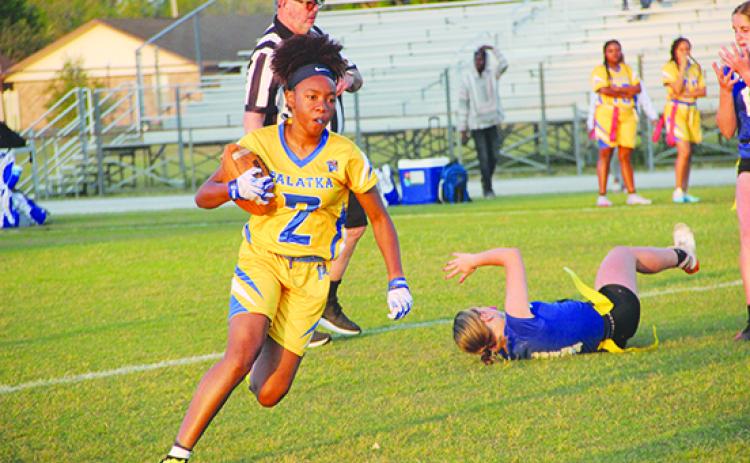 Palatka’s Amaris Mack, shown heading to the outside for yardage against Interlachen recently, is one of the Panthers’ playmakers this spring. (COREY DAVIS / Palatka Daily News)
