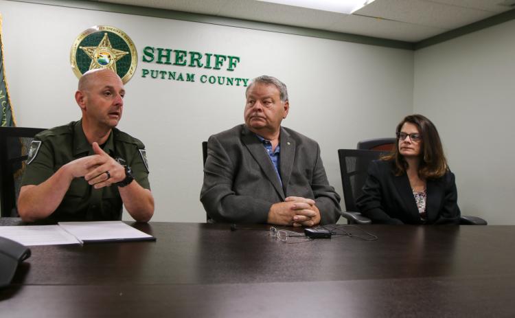 SARAH CAVACINI/Palatka Daily News. Putnam County Sheriff's Office Col. Joe Wells, Putnam County Board of Commissioners Chairman Terry Turner and Deputy County Administrator Julianne Young address Animal Control concerns Wednesday following a letter from PETA asking county leaders to overturn the shelter's no-kill policy. 