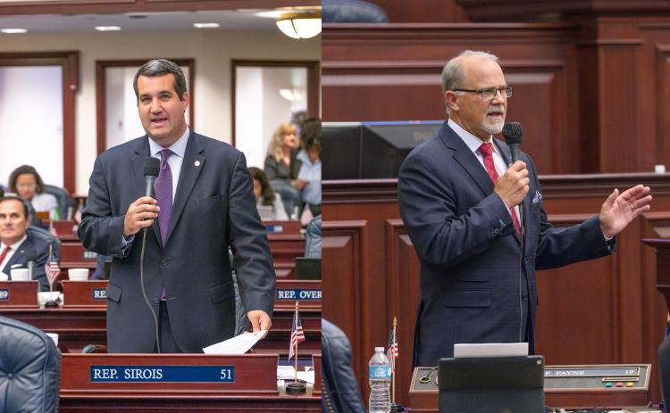 Florida House Rep. Bobby Payne, R-Palatka, right, is seen on the floor of the House of Representatives in this 2021 file photo. Left, Rep. Tyler Sirois, R-Merritt Island, is seen on the House floor in 2020. Payne and Sirois filed HB 1543 Monday, which proposes to drop the minimum age requirement to purchase a rifle or long gun. (Photos via Florida House of Representatives) 