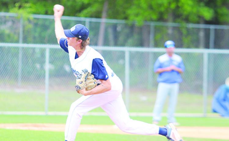 St. Johns River State College pitcher Aaron Potter was one of three hurlers to hold down South Florida State College in a 10-2 win Friday. (MARK BLUMENTHAL / Palatka Daily News)