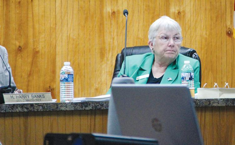 Crescent City Commissioner Cynthia Burton participates in a previous commission meeting.