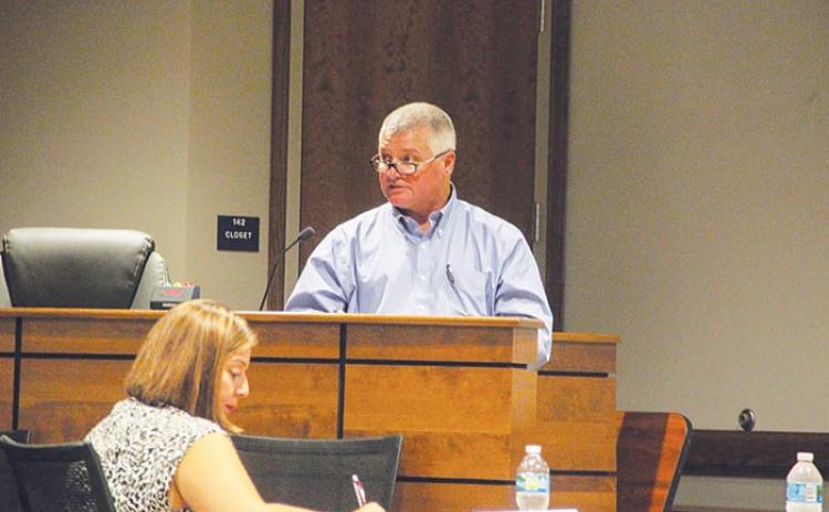 Greg Kelly, design manager for the Putnam County School District’s revitalization plan, explains the progress of constructing new Putnam schools to the Bond Oversight Committee on Wednesday.