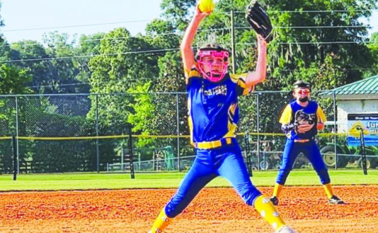 Aubree Pitts pitched the final inning of the Palatka 10-and-under Babe Ruth All-Star softball team’s 18-5 win Thursday over Keystone Heights in the opening round of the District 3 All-Star tournament at Hal Brady Recreation Complex in Alachua. (Photo courtesy Palatka Babe Ruth Facebook page)