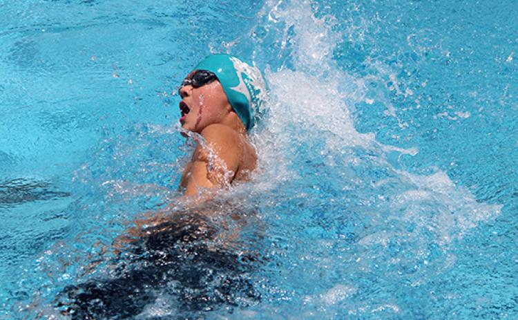 Putnam Sharks swimmer Mason Alves competed in the 11-12 year old 50 freestyle race at the First Coast Summer Swim League Championships Sunday at the University of North Florida. (COREY DAVIS/ Palatka Daily News)   