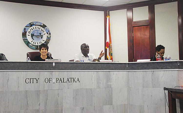 SARAH CAVACINI/Palatka Daily News -- From left, Palatka Mayor Robbi Correa, Commissioner Rufus Borom and Commissioner Tammie McCaskill discuss the nearly $14 million the state Legislature allocated to Palatka for infrastructure improvements.