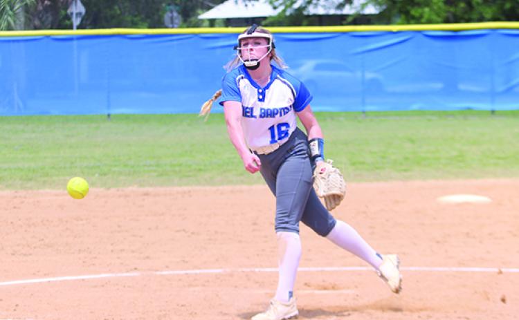 Lexi Peacock returns to be Peniel Baptist Academy’s most dominant player in the circle and at the plate. (MARK BLUMENTHAL / Palatka Daily News)