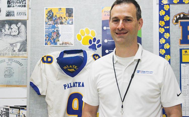 SARAH CAVACINI/Palatka Daily News – Palatka Junior-Senior High School Assistant Principal Michael Chaires smiles Wednesday, two days after finding out he’s one of three assistant principals in Florida nominated for Assistant Principal of the Year.