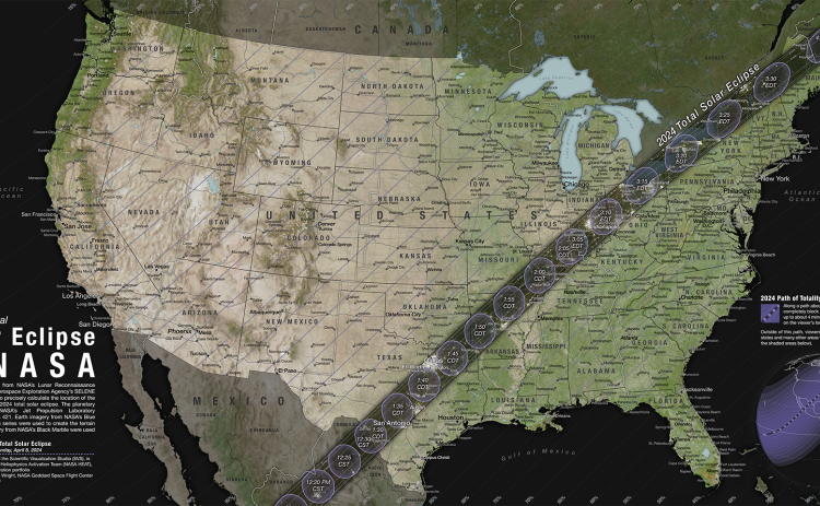Map by NASA's Scientific Visualization Studio. NASA officials mapped the span of Monday's total solar eclipse across the United States. 